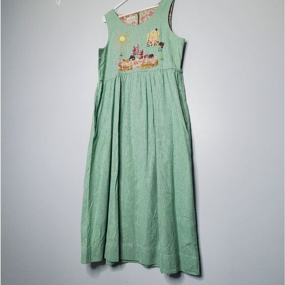 Susan Bristol XL Dress Green White Gingham Print Sleeveless Garden - Picture 1 of 11
